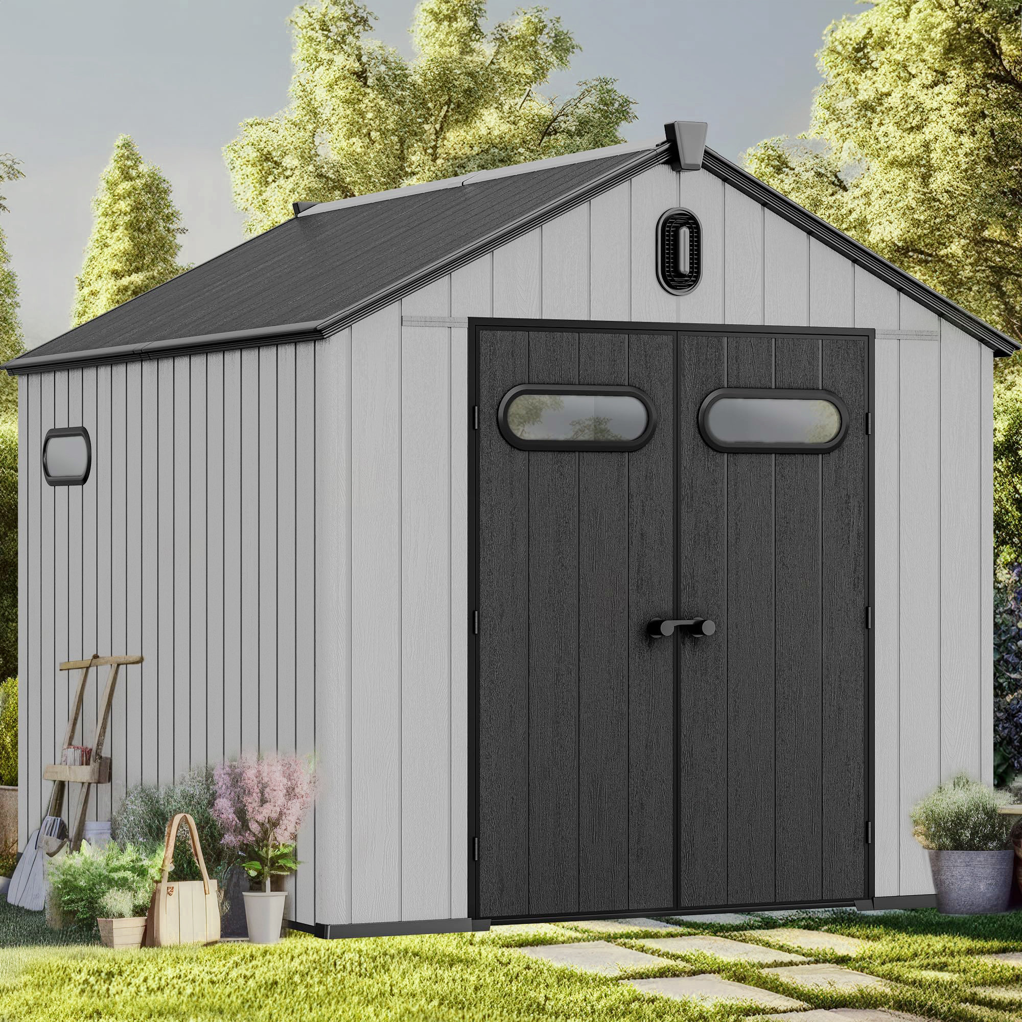 iYofe Large 8' x 10' Outdoor Resin Storage Shed, Plastic Shed w/Floor ...
