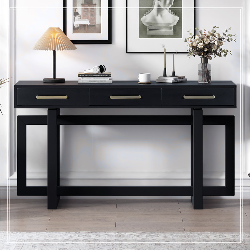 Elegant Console Table with Three Drawers, Extra Long Entryway Table for Entryway, Hallway, Black