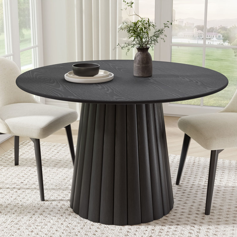 Table de salle à manger en bois massif, Noir, H 30 po x L 46 po x l 46 po