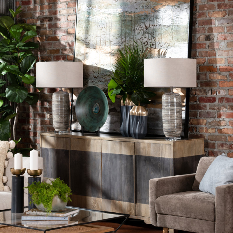 29" Ceramic Table Lamp With Gray Shade