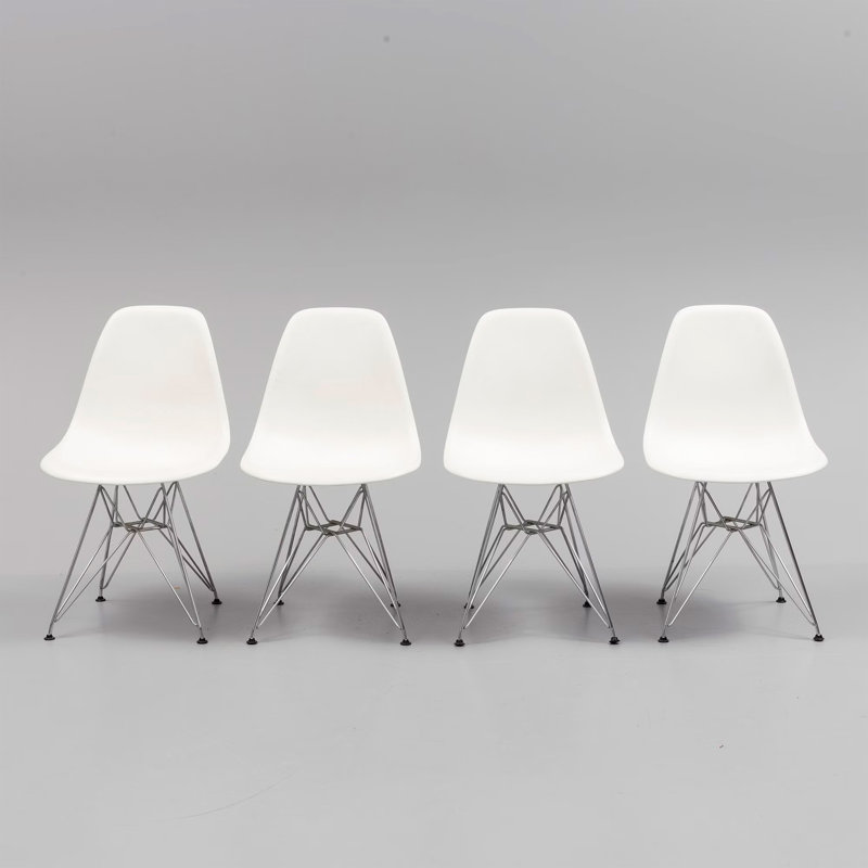 16.5'' H Dining Chair, White, Silver, 4