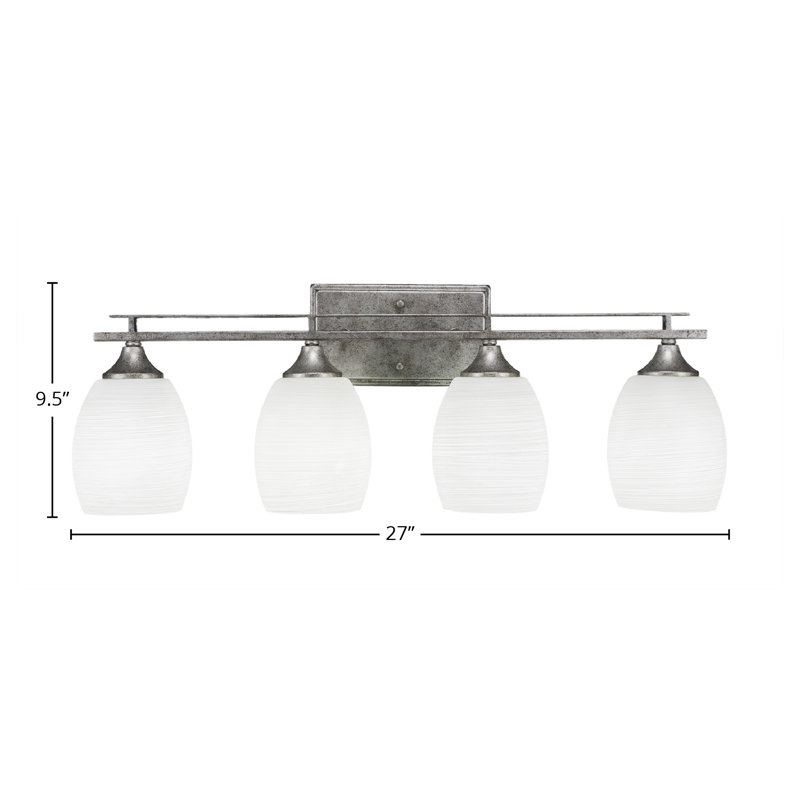 Uptowne 4 Light Bath Bar Shown With 5” Glass, Aged Silver, White