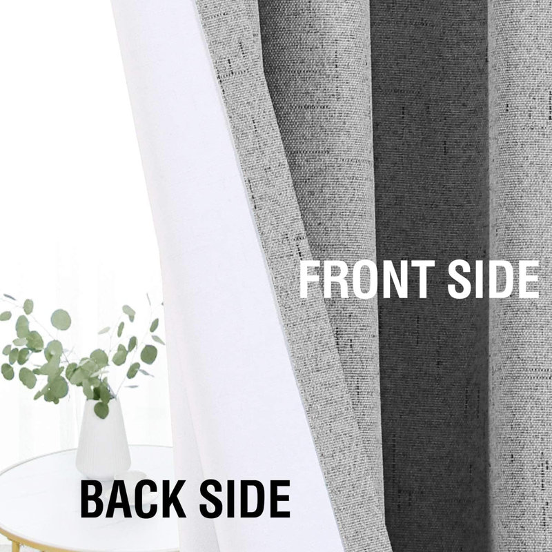 Linen Look 100% Blackout Curtains for Bedroom Full Light Blocking Rod Pocket 42 Inches Wide Linen Textured Thick Window Curtain Drapes with Backing