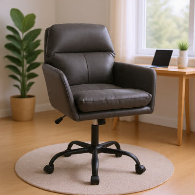Chaise de bureau pivotante Limz, hauteur réglable, similicuir noir rembourré de mousse