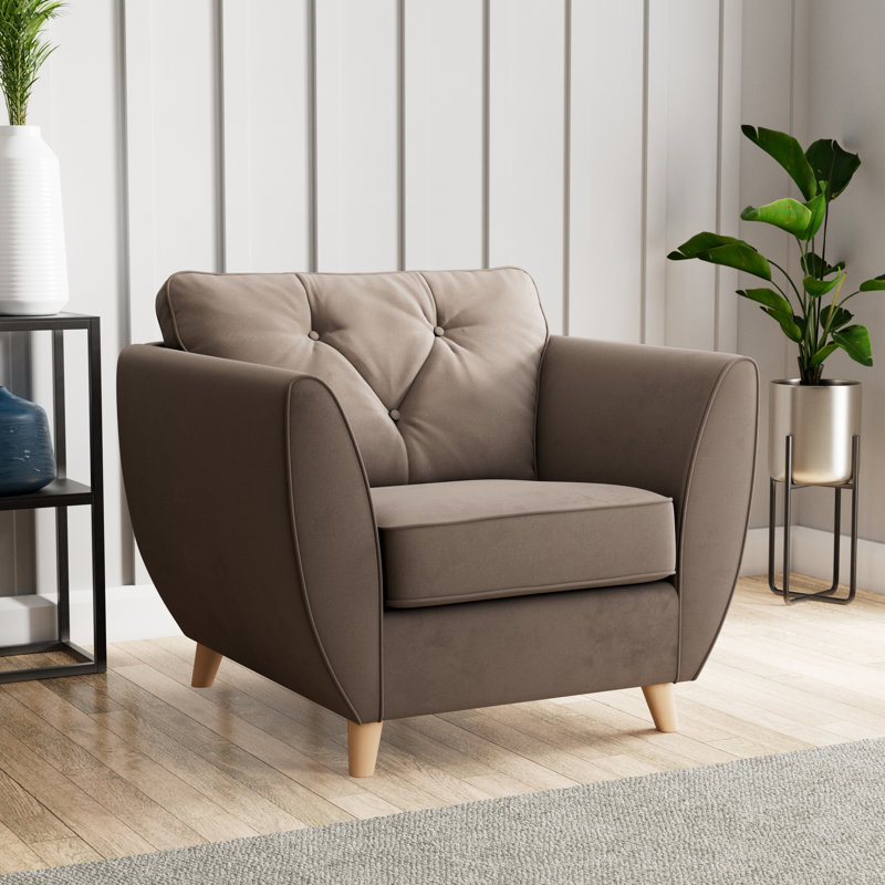 Collazo Upholstered Armchair, Mole, Beige Wood