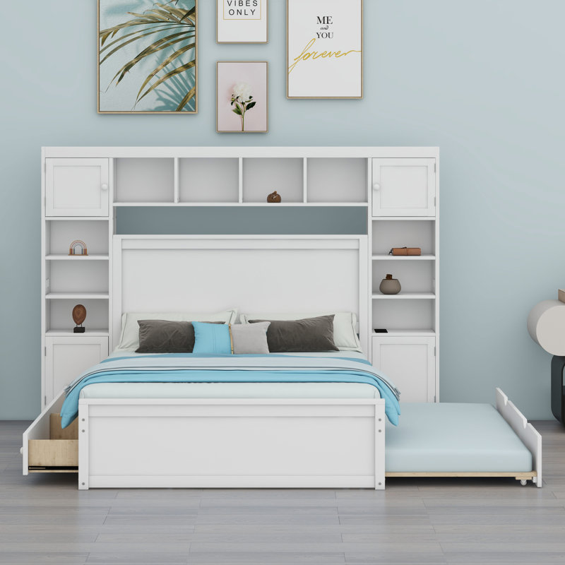 Lit en bois avec armoire tout-en-un, Blanc