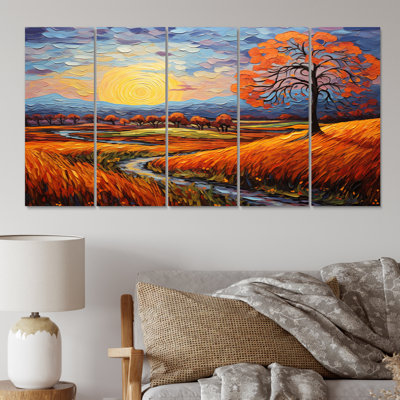 Vangogh Autumn Path II - Vangogh, reproduction sur toile - 5 panneaux égaux