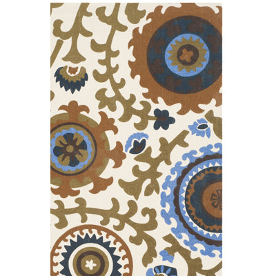 Tapis floral en coton tissé à la main Centerburg