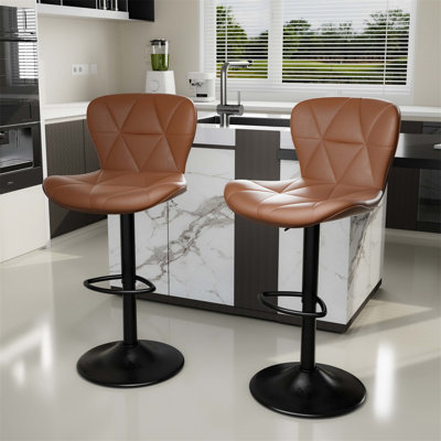 Modern Faux Leather Upholstered Swivel Bar Stools Set Of 2,  With Back, Ideal For Kitchen Island And Various Settings