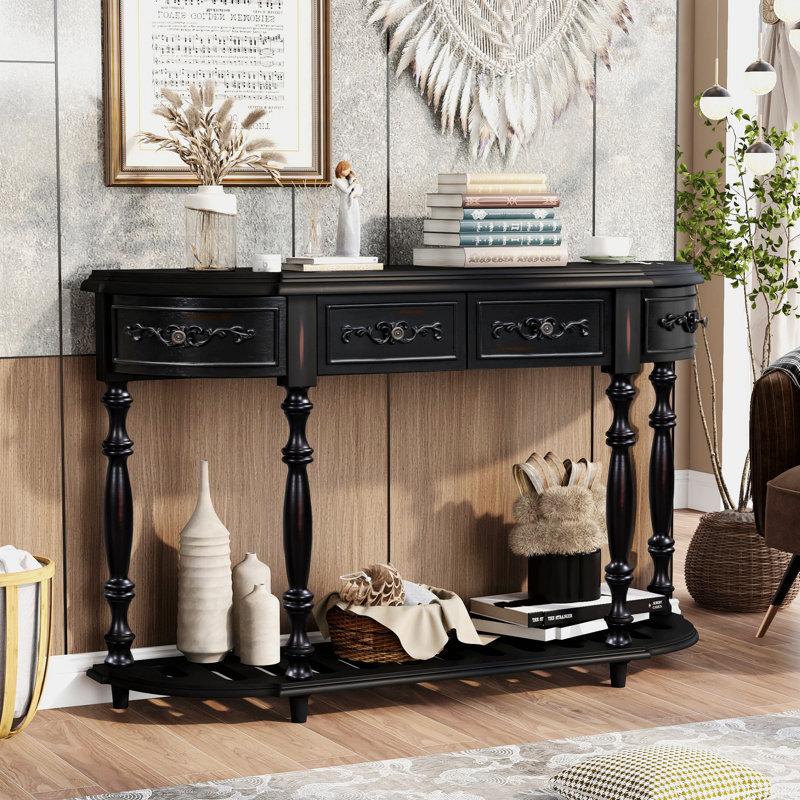 Curved Console Table, Entryway Table With 4 Drawers And 1 Shelf, Black