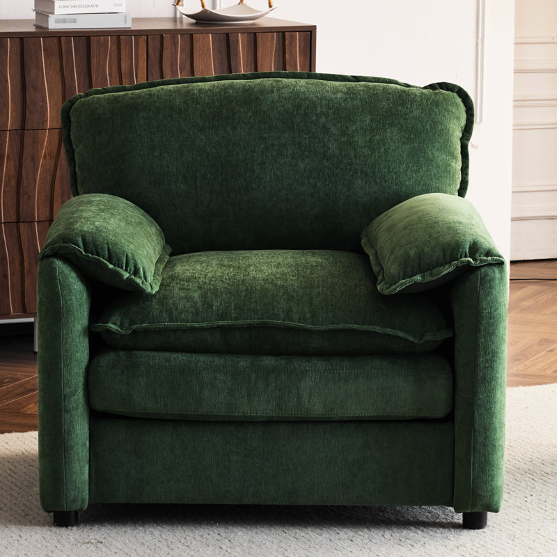Fauteuil surdimensionné avec structure renforcée et dossier haut revêtu de chenille, H 35,35 po x l 38,73 po x P 35,43 po