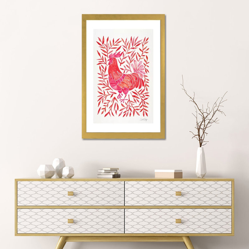 Coq par Coquillette - reproduction d'art, Blanc, H 24 po x l 16 po x P 1 po, Papier encadré doré