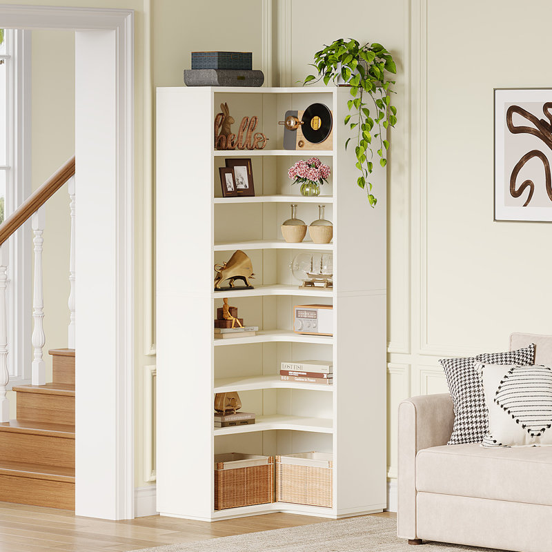 8-tier Corner Bookshelf With Detachable Shelves, White