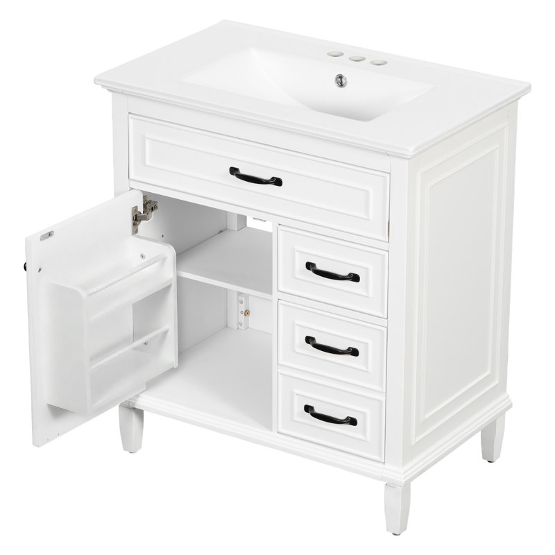 Meuble-lavabo moderne 30 "avec lavabo et rangement en céramique, bois massif et panneau de fibres à densité moyenne