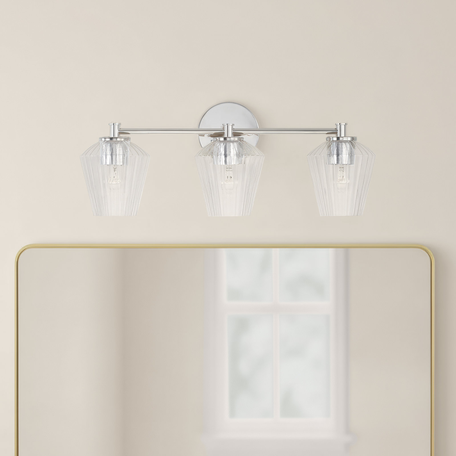 Depner 3 Light Ribbed Dimmable Vanity Light, Polished Nickel