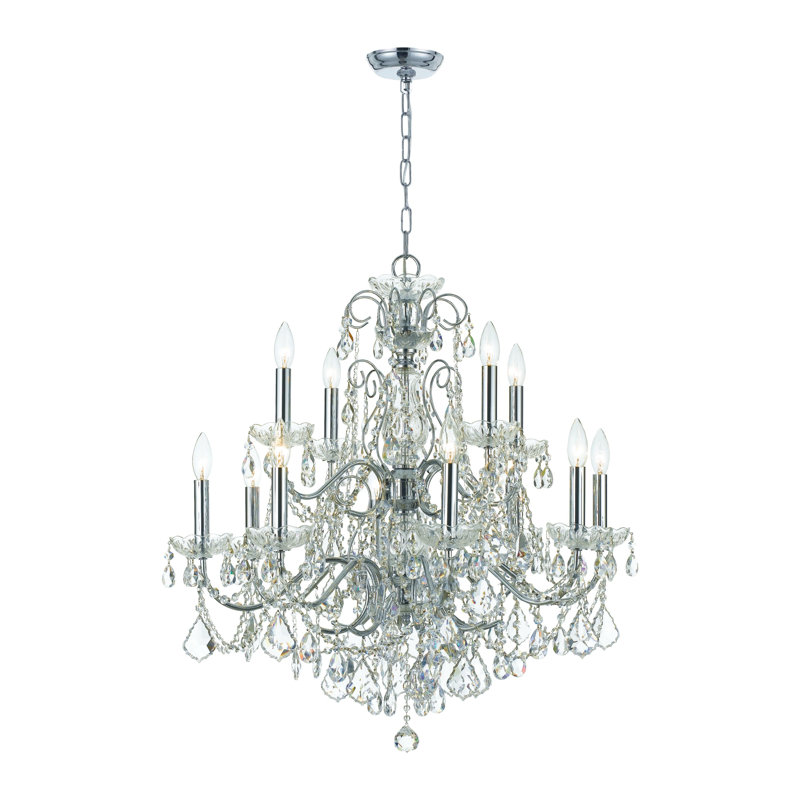 Lustre 12 lumières de style bougie Salgado avec détails en cristal, Swarovski Spectra