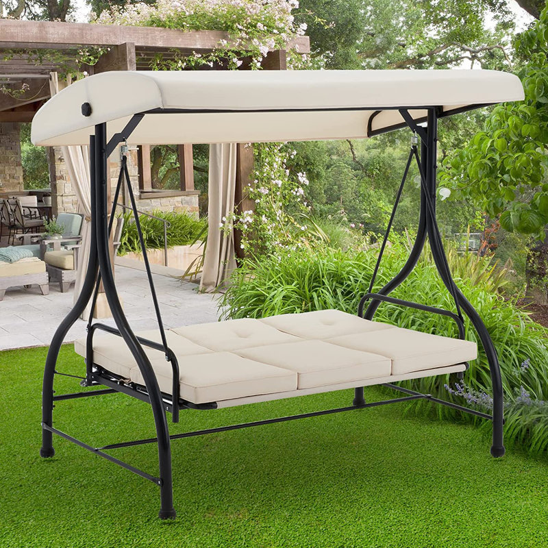 3 Person Porch Swing with Canopy, Beige