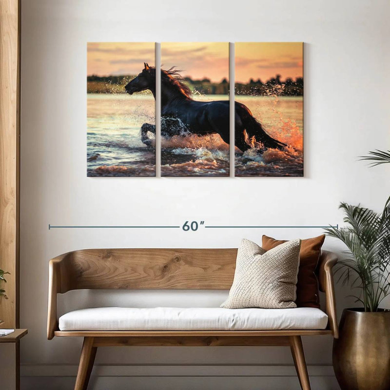 Black Friesian Stallion Horse, 28" H x 45" W