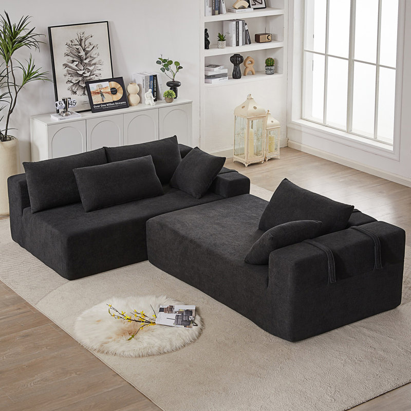 Ensemble de canapé modulaire rembourré Boneless, Orienté à gauche (vu de face), Chenille noir
