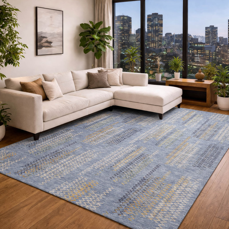 Tapis moderne lavable à la machine intérieur / extérieur ACN2887, Blue, 3' x 5'