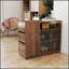 Buffet de cuisine compact avec 2 portes coulissantes en verre, 3 tiroirs latéraux et petites tablettes pour un rangement organisé et une présentation élégante
