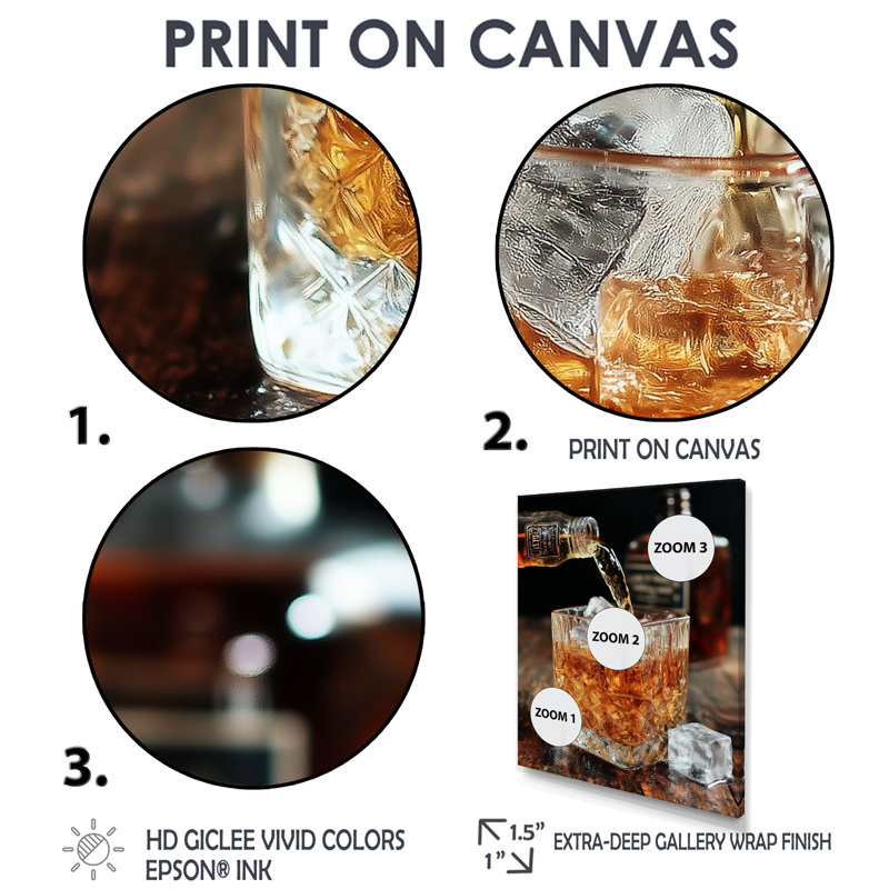 «Glass Of Whiskey», impression sur toile jaune, H 44 po x l 34 po, Cadre flottant, Argent argent