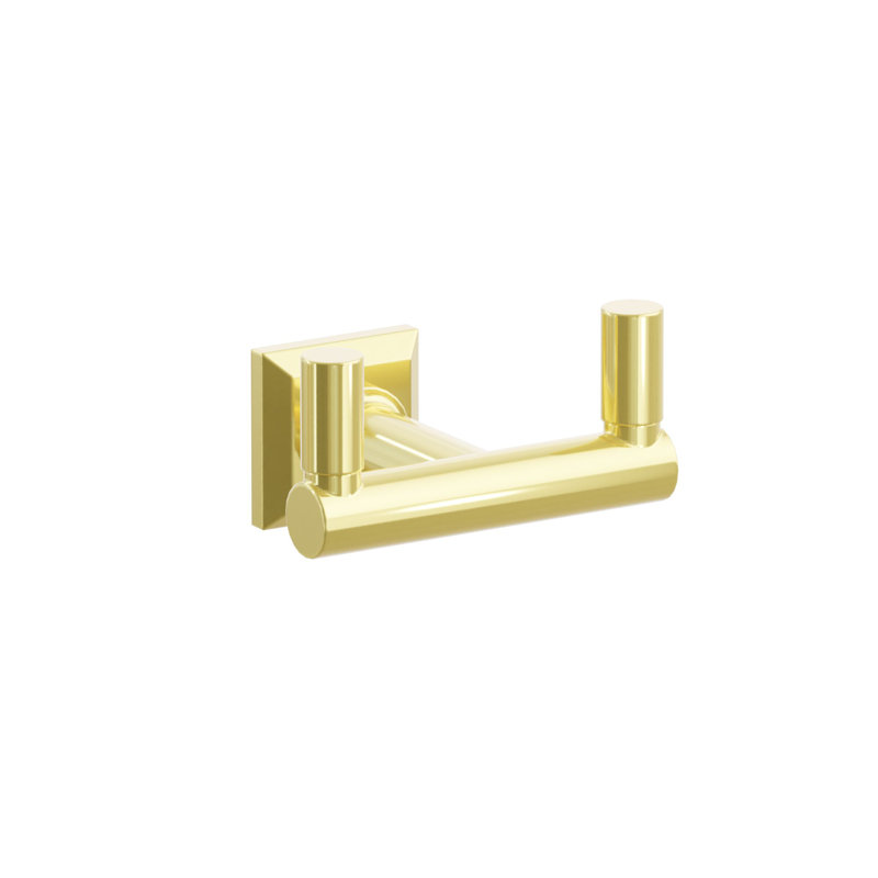 Emtek Select Double Hook w/ Chamfered Square Rosette, Round Stem & Smooth Tip, Unlacquered Brass