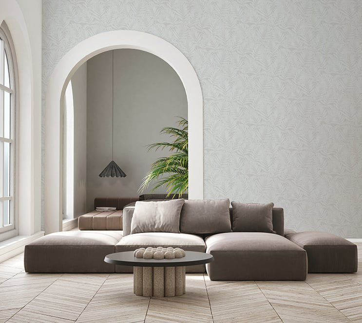 Hotel Botanical Palm Leaf Glitter Design Wallpaper Roll, White