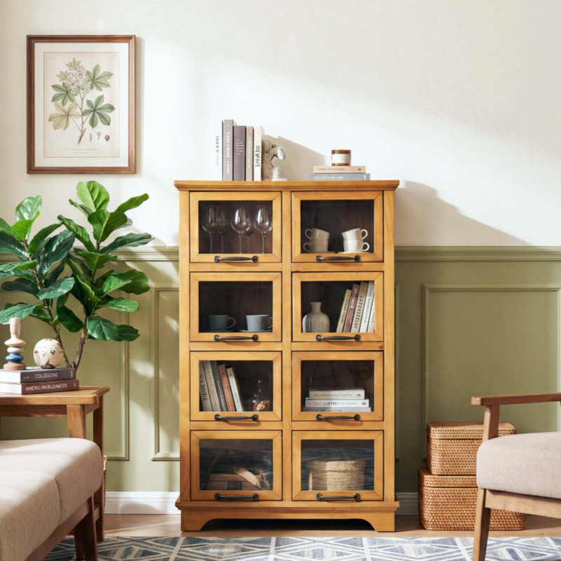 Armoire de rangement moderne avec 8 portes, vitrine