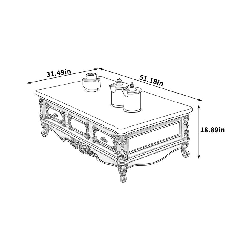 Table basse avec plateau en marbre sculpté, H 18,89 po x L 51,18 po x l 31,49 po