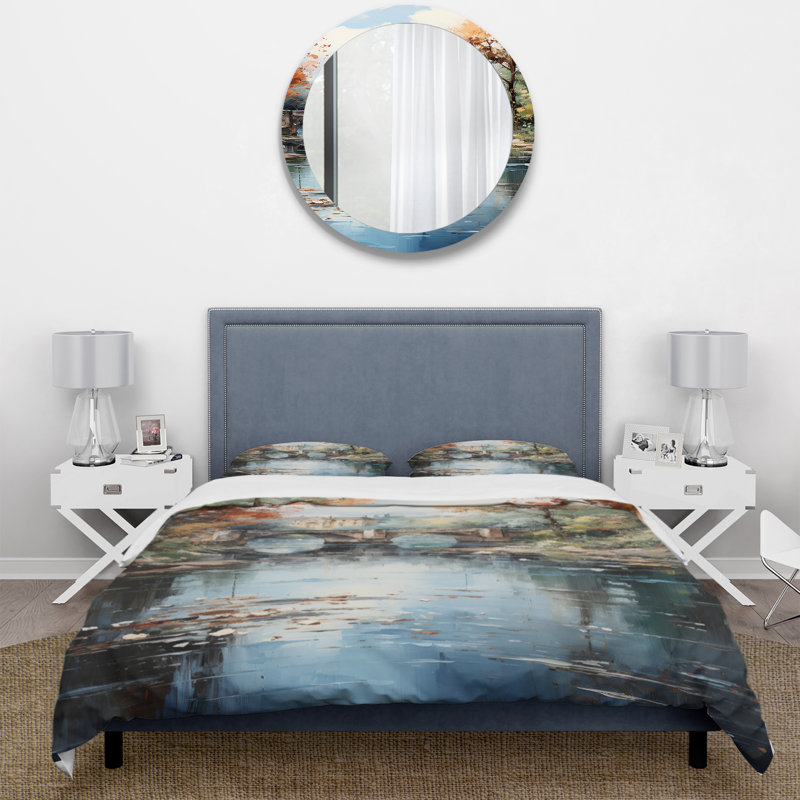 Ensemble de housse de couette en microfibre / polyester Beige Bridge Impressionist Waterscape An Bedding
