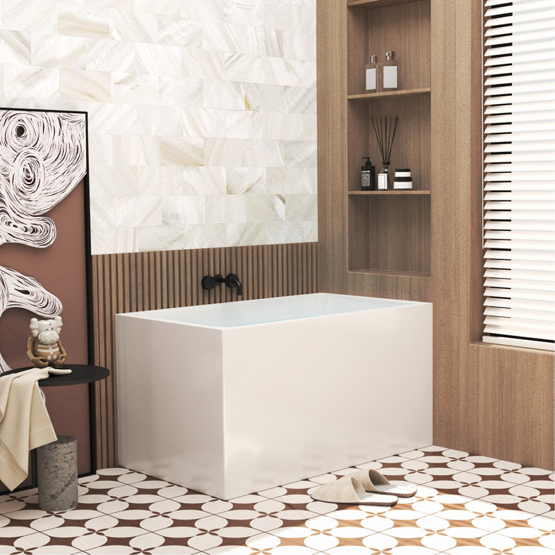 47" Acrylic Freestanding Bathtub, Spacious Rectangle Shape, Chrome Overflow & Pop-Up Drain CUPC Certificate, Gloss White Finish