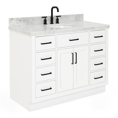 Meuble-lavabo simple en bois massif 48 po avec lavabo en marbre de Carrare 1,5 po Tidworth
