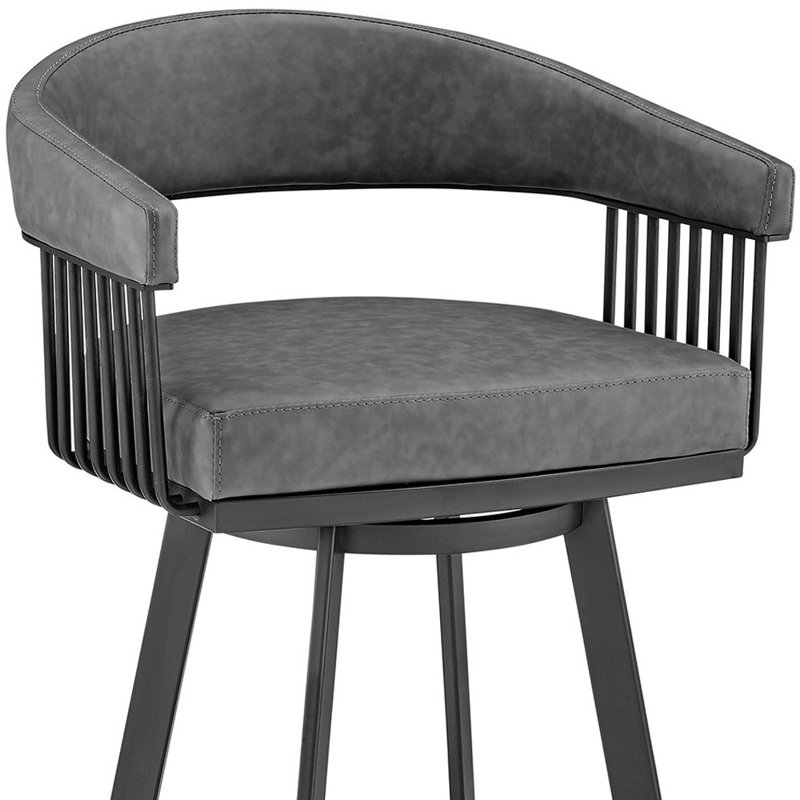 Tabouret de bar pivotant en similicuir Mod, Tabouret de comptoir (siège d'une hauteur de 25 p, Siège gris / cadre noir