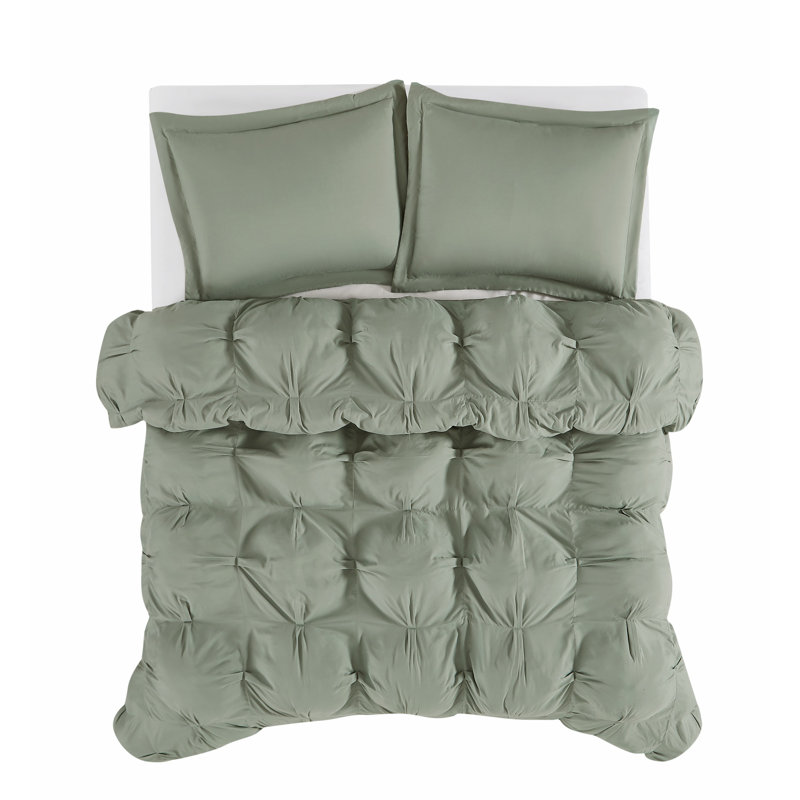 Truly Soft Cloud Puffer – Overfilled, Soft Microfiber, Green, King Comforter + 2 King Shams