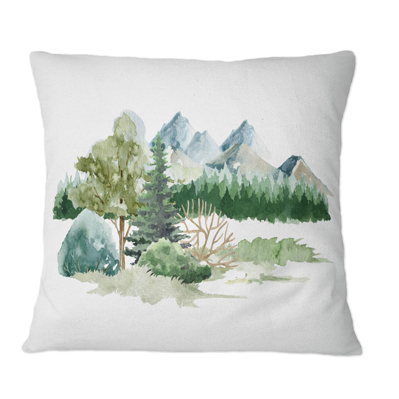 Trees Bush Grass In Wild Landscape - Traditional Printed Throw Pillow, 16" x 16"