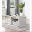 Table basse rustique blanc antique avec accents dorés, tablettes ouvertes Tiroir pour le salon