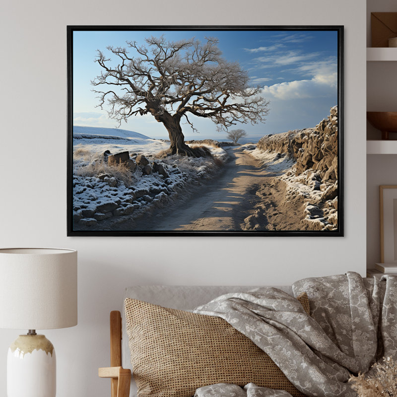 Paysage campagne d'hiver sur toile, H 30 po x l 40 po x P 1,5 po, Cadre flottant noir