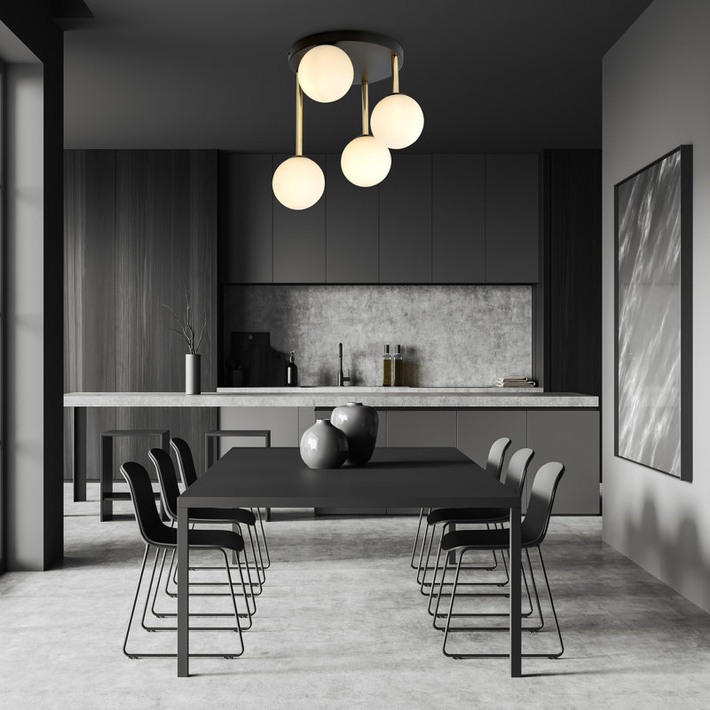 Wlikerson 4 - Light Geometric Chandelier, Black, White
