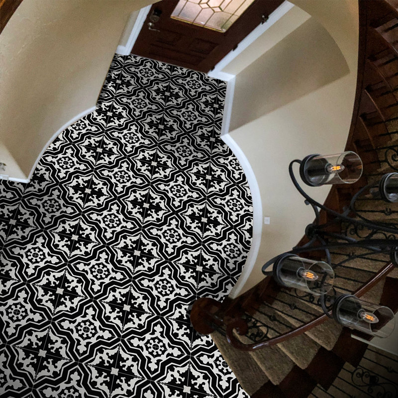 Temara 8" x 8" Cement Patterned Wall & Floor Tile, Black/White