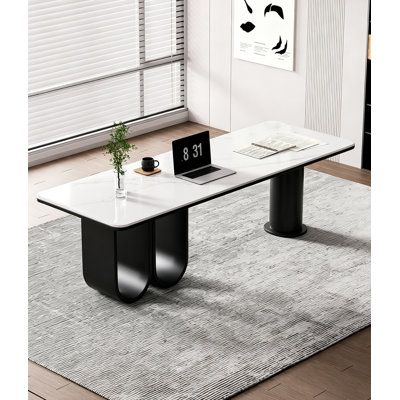 Modern Sintered Stone Writing Desk With Unique Metal Base
