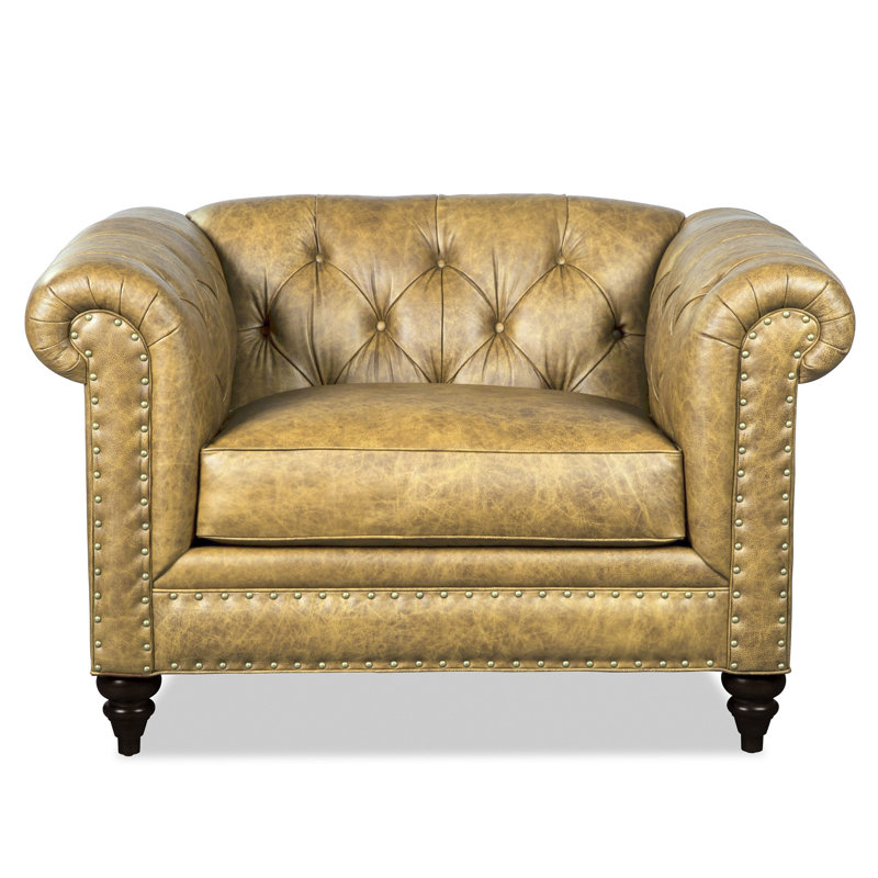 Chaise avec accoudoirs en cuir véritable 52 po Taheem CAL117, Cuir véritable beige