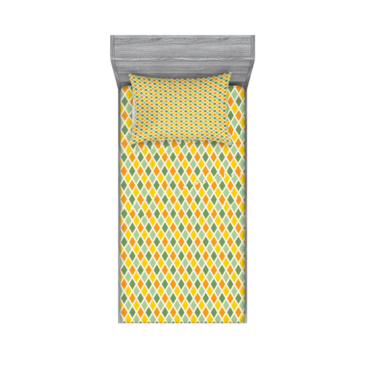 Microfiber Geometric Sheet Set, Twin Sheet Set with Fitted Sheet, Big Squares Checked Geometric