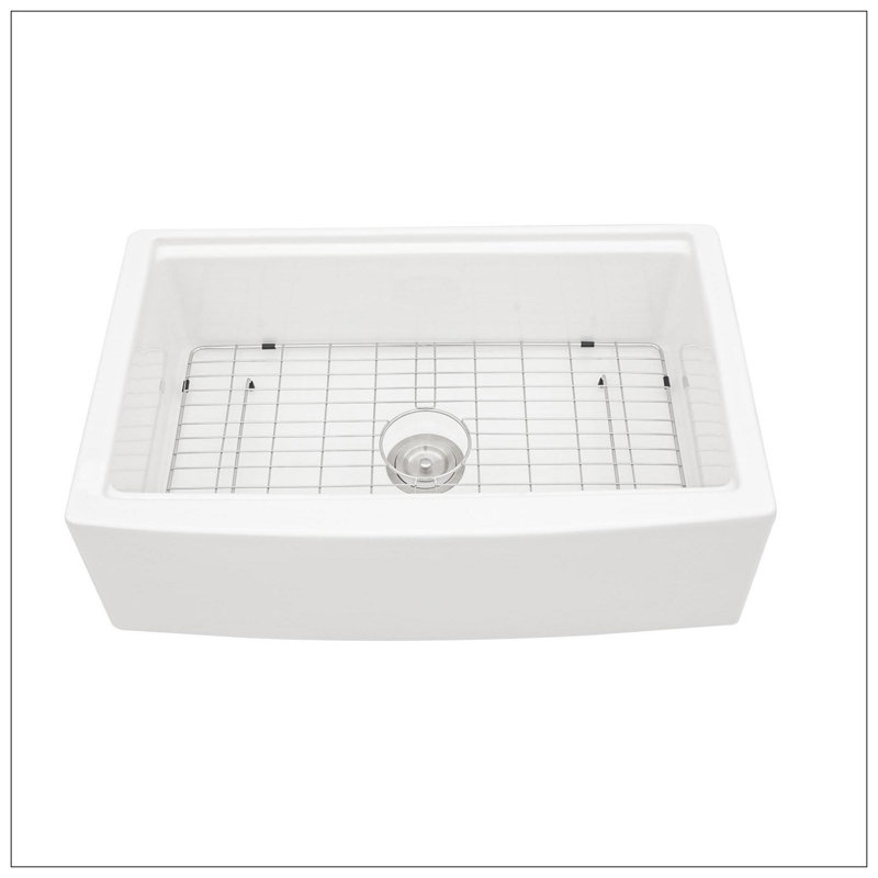 Station de travail blanche Farmhouse Sink - Évier de cuisine de ferme à cuve simple en céramique blanche 33 pouces