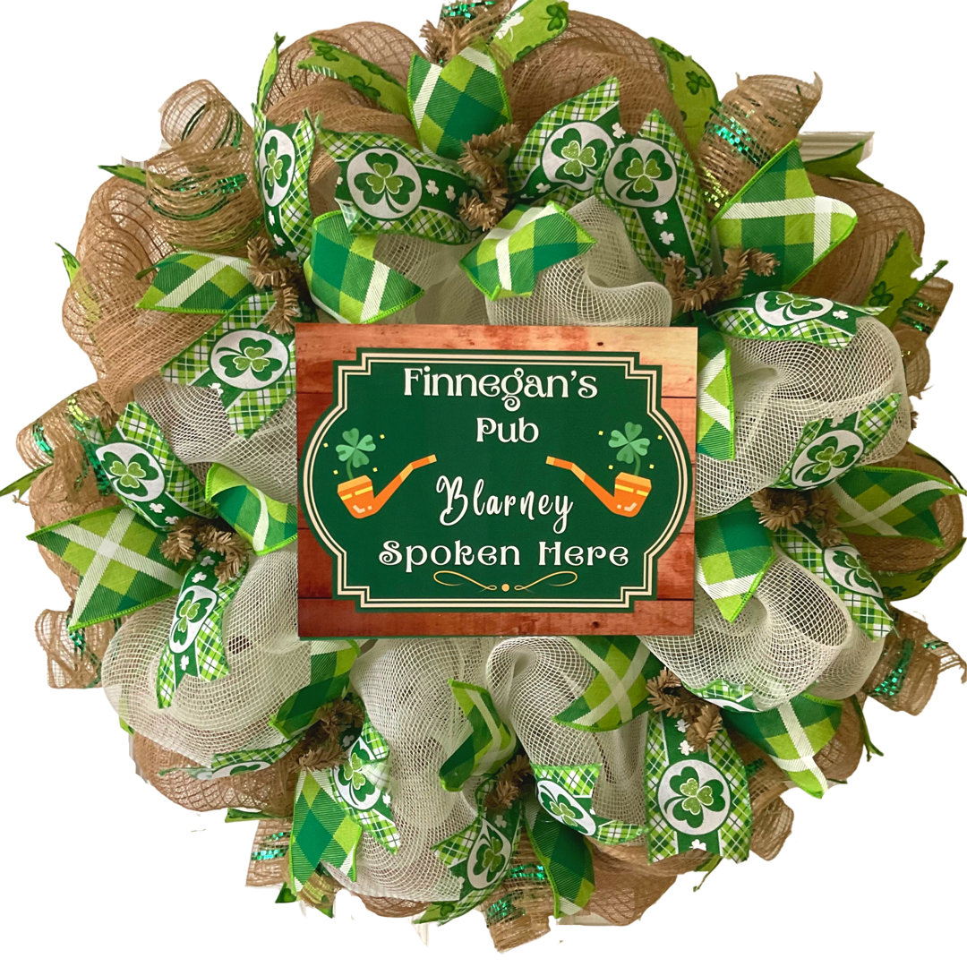 St Patrick's Day Wreath Blarney Spoken Here 24 inch diameter Indoor/Outdoor Handmade Deco Mesh The Holiday Aisle®