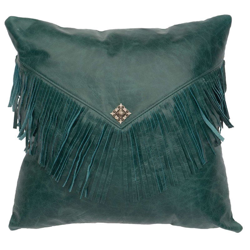 Wooded River Peacock Leather Pillow - Leather Back