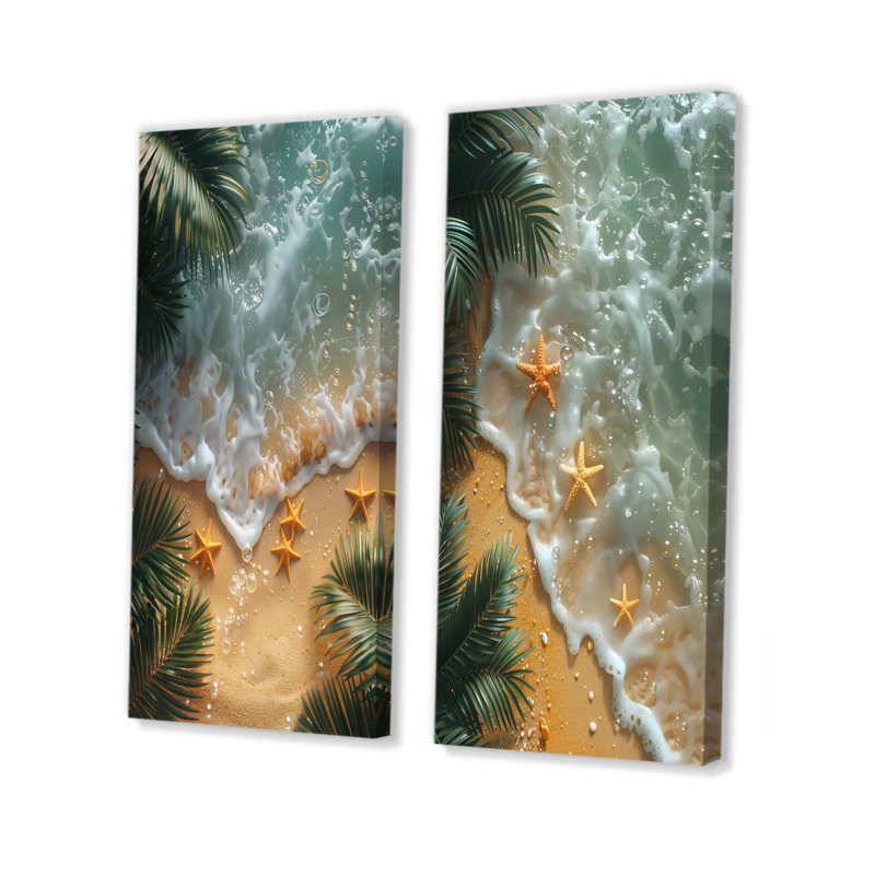 Étoile de mer à la plage tropicale III - ensemble d'art mural de plage 2 pièces, Toile tendue, H 28 po x l 24 po