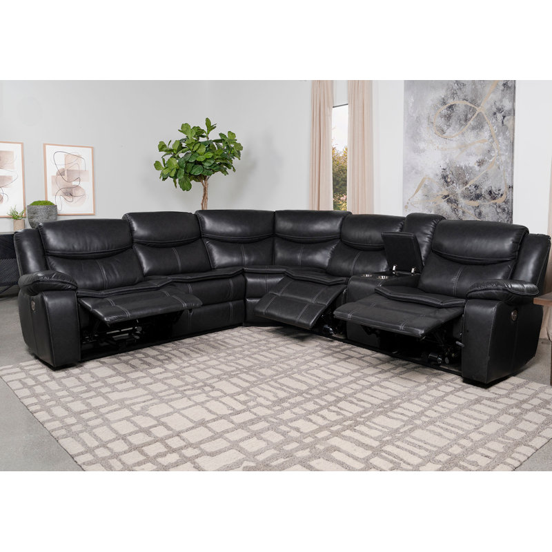 Trayvis Upholstered Power Reclining Sectional Sofa Grey, Gray Faux Leather