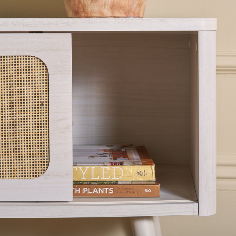 Meuble télé pour téléviseur de 55 po ou moins Arshleen, Blanc blanchi / naturel
