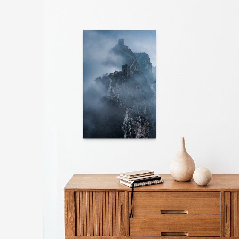 «Misty Great Wall Peaks Dramatic Abstract Contemporary Landscape Mountain», reproduction d'art, H 24 po x l 16 po